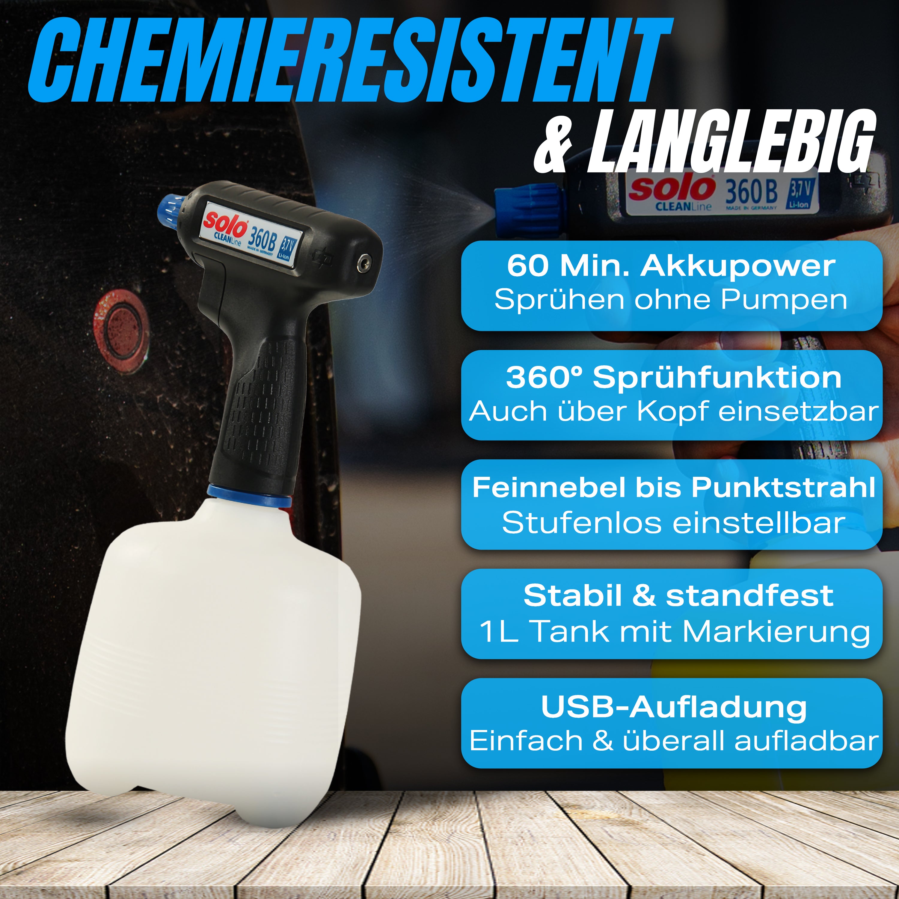 SOLO CLEANLine Akku-Handspritze 360 B 1L + AQUA SHIELD - NASSVERSIEGELUNG 500ml